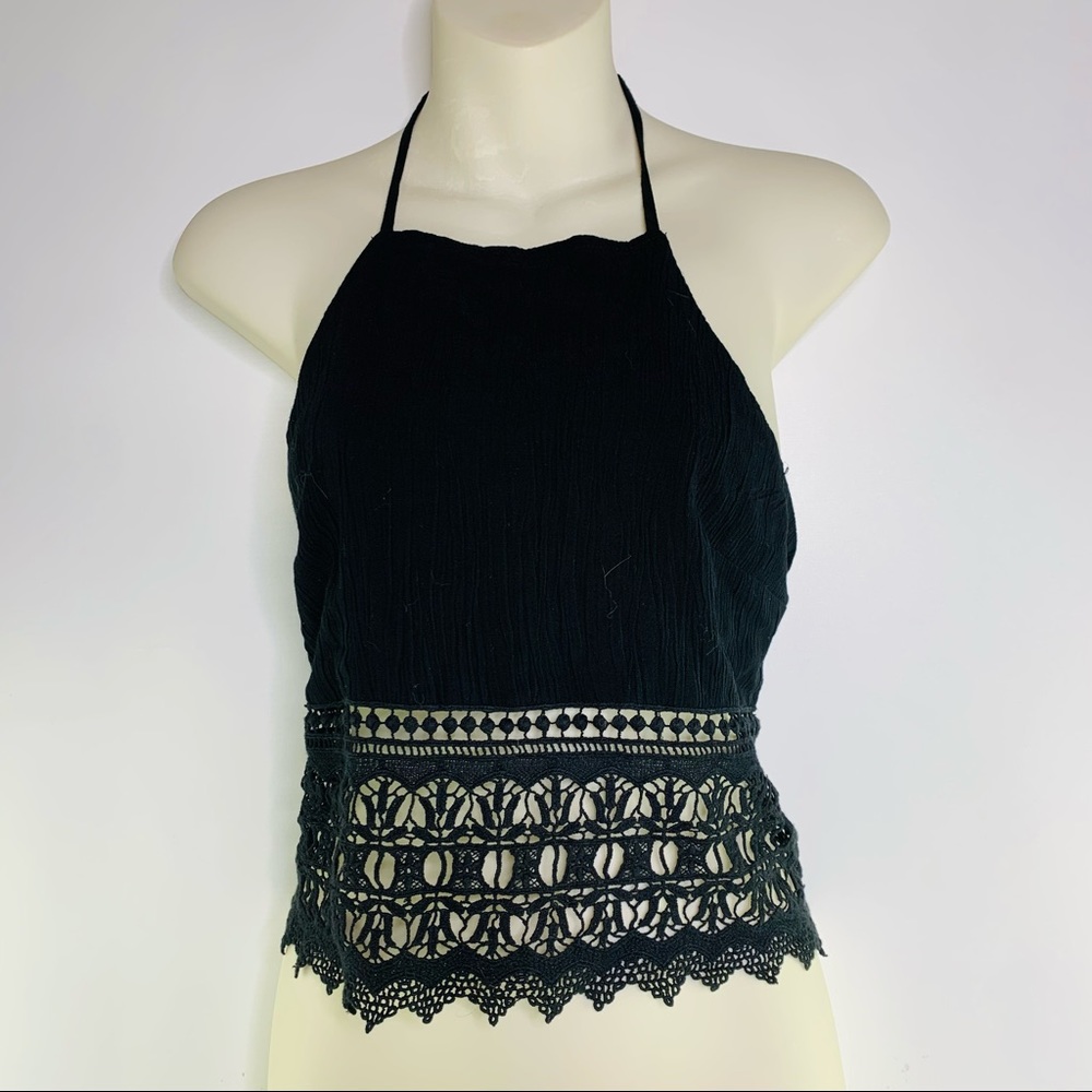 American Eagle Black Halter Crop Top
